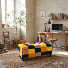 Tava Velvet Multicolour Storage Bench With Wooden Legs For Bedroom