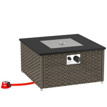 Lenaro Rattan Grey Square Gas Fire Pit Coffee Table 13 kW With Lid 58 x 58 x 33 cm