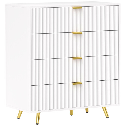 Refa Wooden White Elegant 4 Drawer Bedside Storage Table