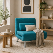 Rekele Linen Dark Blue Single Sleeper Chair