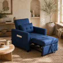 Haso Linen Look Dark Blue Single Sleeper Chair