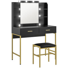 Taso Kana Black Dressing Table And Stool Set With Integrated Storage