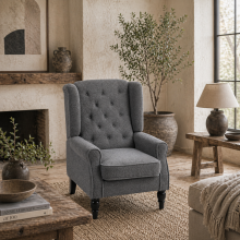 Nocova Grey Boucle Retro Wingback Accent Armchair Soft Sherpa Fleece Upholstery