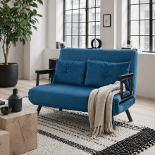 Lenasu Nasa Velvet Blue 4 In One Convertible Double Sofa Bed With Cushions