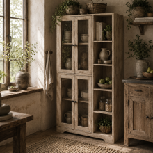 Mole Pantry Wooden Grey Wood Effect Kitchen Storage Cabinet With Glass Doors