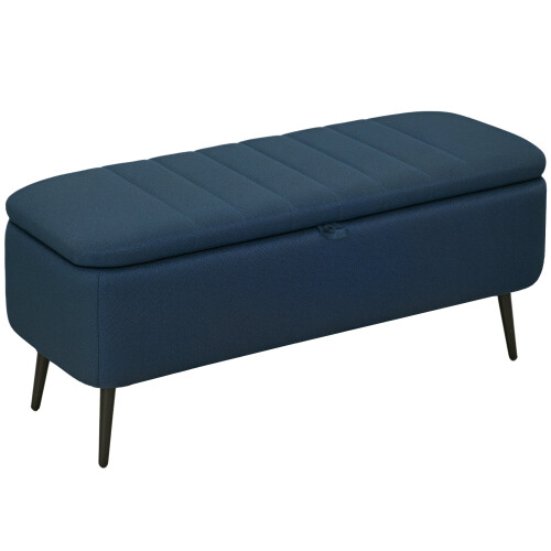 Sudina Linen Look Rectangle Dark Blue Storage Ottoman 1