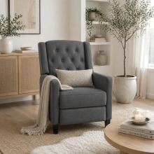 Lino Microfibre Deep Grey Button Tufted Recliner Armchair With Leg Rest
