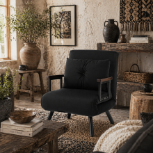 Nenoli Velvet Black 4 In One Convertible Single Chair Bed With Cushion