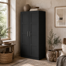 Corarani Wooden Black 2 Door Wardrobe With Hanging Rail Internal Shelving