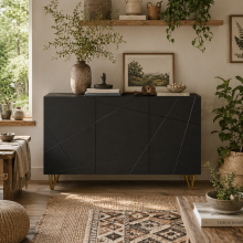 Fayosa High Gloss Black Sideboard With Golden Hairpin Legs