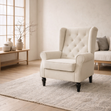Vipamo Fabric Cream White Wingback Accent Chair With Button Tufted Upholstery