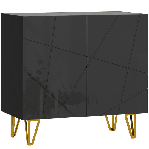 Diro High Gloss Black Geometric Pattern Sideboard With Gold Hairpin Legs 1