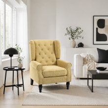 Luyo Light Yellow Retro Wingback Accent Armchair With Button Tufted Upholstery