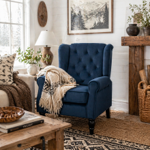 Rake Dark Blue Retro Wingback Accent Chair With Button Tufted Upholstery