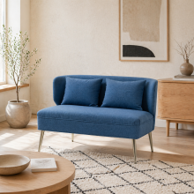 Taco Linen Look Dark Blue 2 Seater Sofa With Wingback Design And Metal Legs