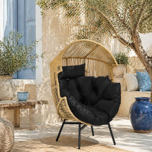 Molaha Rattan Natural And Black String Style Egg Chair With Padded Cushion