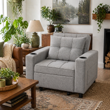 Soliri Light Grey Upholstered 3 In One Convertible Single Sofa Bed Tufted Cushion