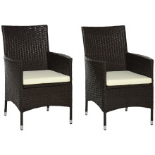 Dodone Metal And Rattan Brown Set Of 2 Outdoor Dining Armchairs With Cushions