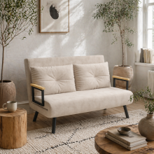 Vaziva Velvet Beige 4 In One Convertible Double Sofa Bed With Cushions
