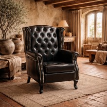 Nana Bafa Black Wingback Accent Chair With Chesterfield Style Tufting And Nail Head Trim
