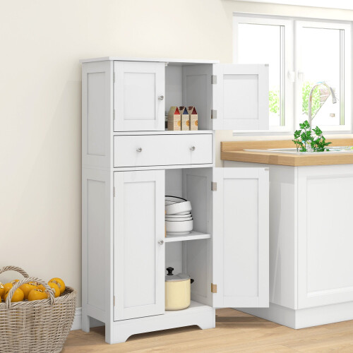 Elne Vael Wooden White Freestanding Multi Storage Kitchen Cabinet 1