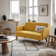 Rorore Yoro Velvet Yellow Compact 2 Seater Sofa With Extra Thick Padding And Wooden Legs