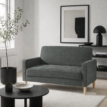 Pafa Dark Grey Velvet Upholstered 2 Seater Sofa Natural Wooden Legs