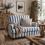 Yosefi Blue And White Velvet Cuddle Accent Sofa Stripe Design 1