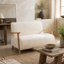 Hadimi Sherpa Boucle Cream White Compact 2 Seater Sofa
