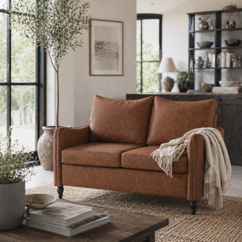 Mipa Brown  Faux Leather Marble Effect 2 Seater Sofa