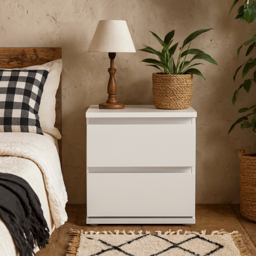 Budapest White Wood Bedside Table 2 Drawers 1