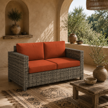 Filu Rattan Grey 2 Seater Outdoor Sofa with Orange Cushions