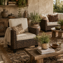 Sune Rattan Brown Single Outdoor Armchair With Cream Cushion