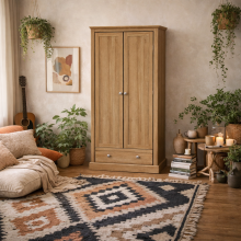 Ardee Natural Oak Wooden Wardrobe 2 Doors 1 Drawers