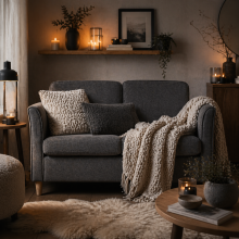 Sono Dark Grey Compact 2 Seater Sofa With Wooden Legs And Armrests