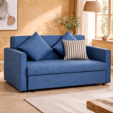 Palani Bayo Snow Flannel Deep Blue 2 Seater Sofa Bed With Hidden Storage And Cushions