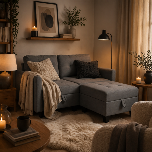 Bakeli Dark Grey Modular L Shaped Sofa With Integrated Storage