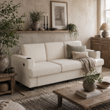 Suvazi White 3 Seater Sofa With Integrated USB Ports And Cup Holders