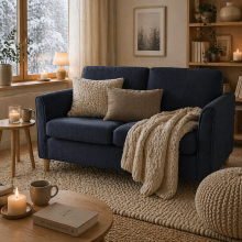 Dilita Dark Blue Compact 2 Seater Sofa With Wooden Legs And Armrests
