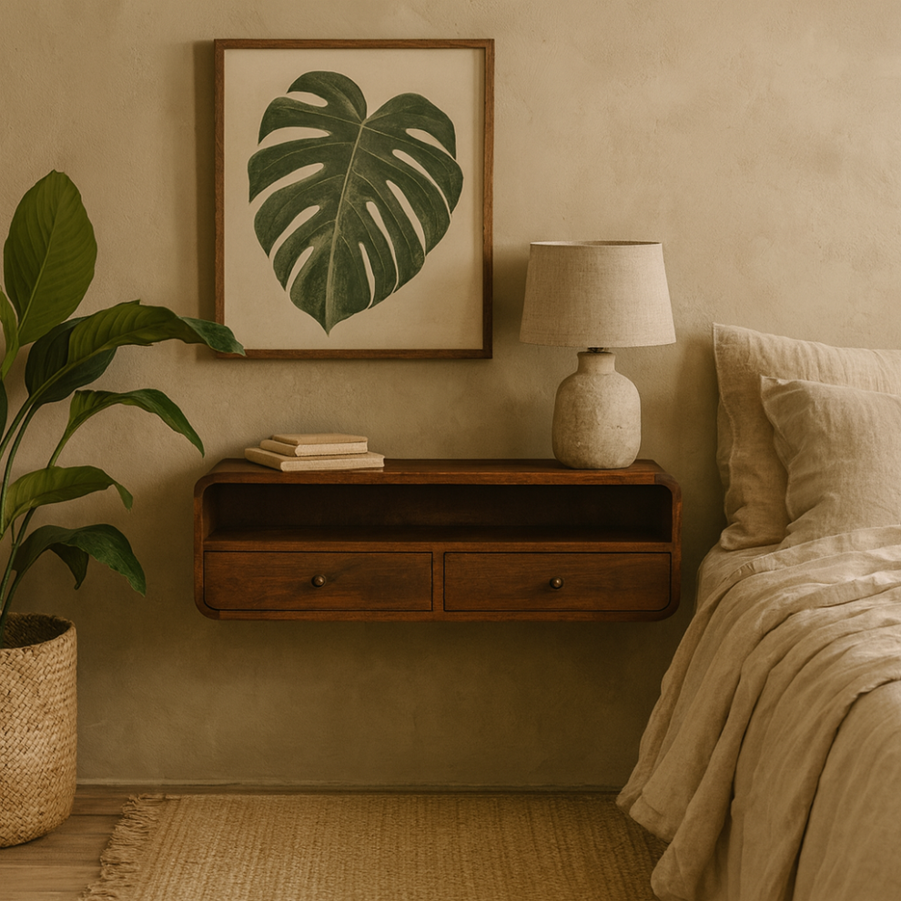 Peschiera Floating Chestnut Mango Wood Open Console 2 Drawers And Storage Shelf 5056880200875