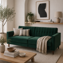 Babano Forrest Green Velvet 3 Seater Convertible Sofa Bed