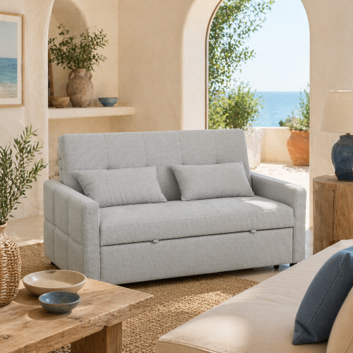 Fapa Light Grey Fabric Upholstered 3 Way Convertible 2 Seater Sofa Bed