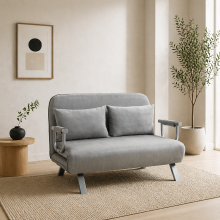 Nilara Light Grey 2 Seater Click Clack Sofa Bed Silver Metal Legs