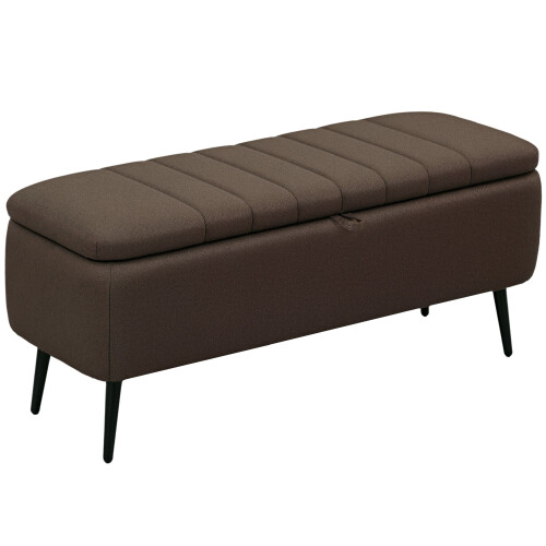 Mahano Linen Look Dark Brown Rectangle Storage Ottoman 1