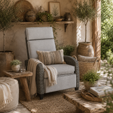 Vike Light Grey Outdoor Recliner Armchair with Side Tray