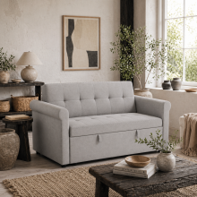 Rekano Velvet Grey 2 Seater Sofa Bed With Tufted Upholstery