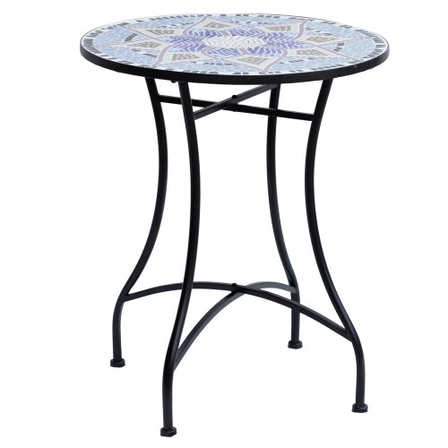 Makema Ceramic Blue And White Round Mosaic Outdoor Bistro Table 1