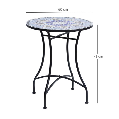 Makema Ceramic Blue And White Round Mosaic Outdoor Bistro Table 2