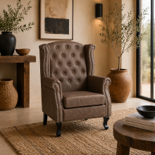 Selato Fabric Brown Wingback Accent Chair With Chesterfield Style Tufting And Nailhead Trim