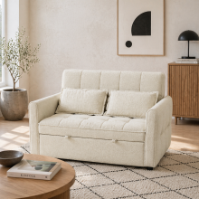 Noel Cream 3 In One 2 Seater Sofa Bed With Adjustable Back And Cushions